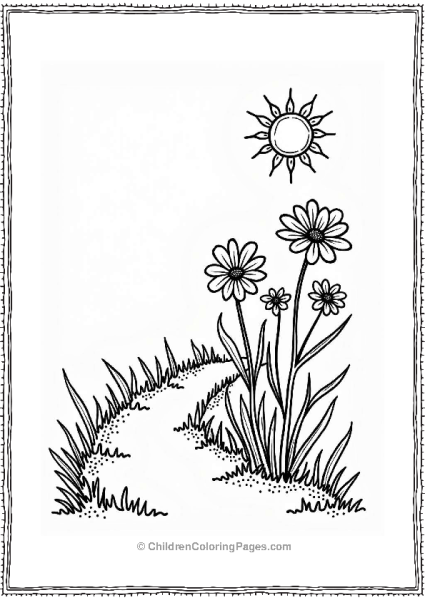 Daisies Blooming Along A Curvy Trail Flower Coloring Page Free PDF Printable