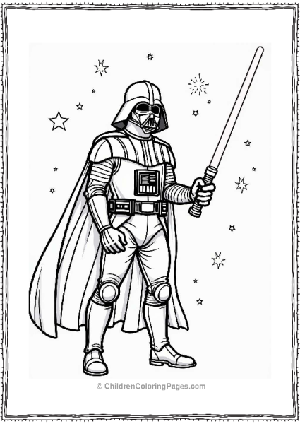 Darth Vader With Lightsaber In Space Free PDF Printable