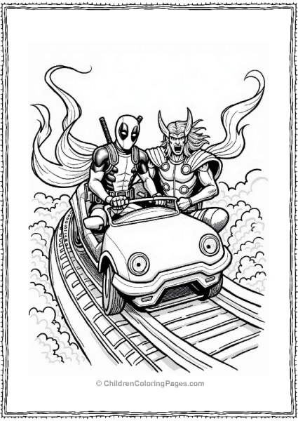 Deadpool And Thor On A Roller Coaster Free PDF Printable