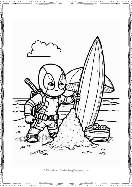 Deadpool Building A Sandcastle At The Beach Free PDF Printable