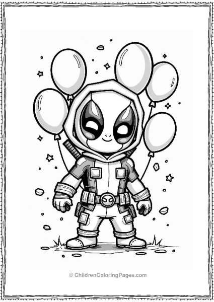 Deadpool In A Silly Costume With Balloons Free PDF Printable