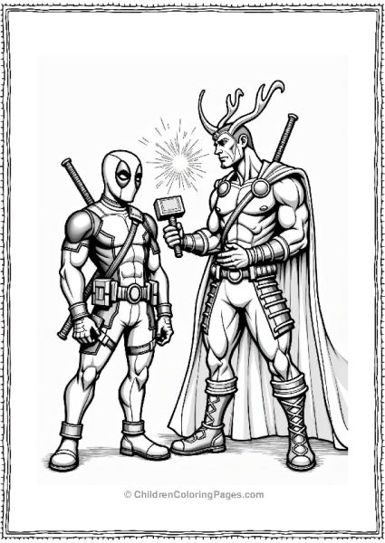 Deadpool Stealing Loki S Hammer Free PDF Printable