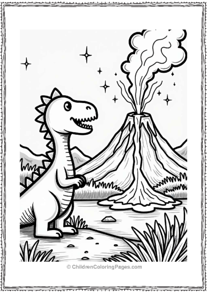 Dinosaur Watching Volcano Erupt Free PDF Printable