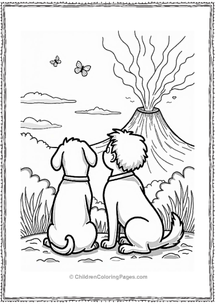 Dog And Owner Watching Volcano Erupt Free PDF Printable