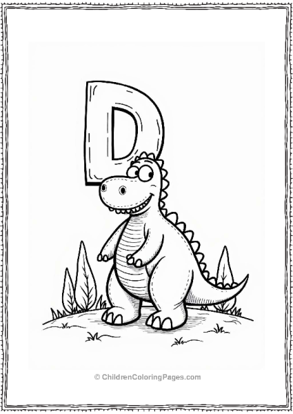 Doodle Dinosaur On A Grassy Hill Free PDF Printable