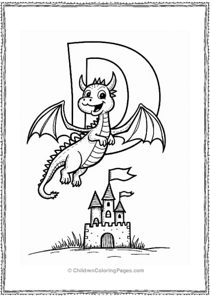 Doodle Dragon Flying Over Castle Free PDF Printable