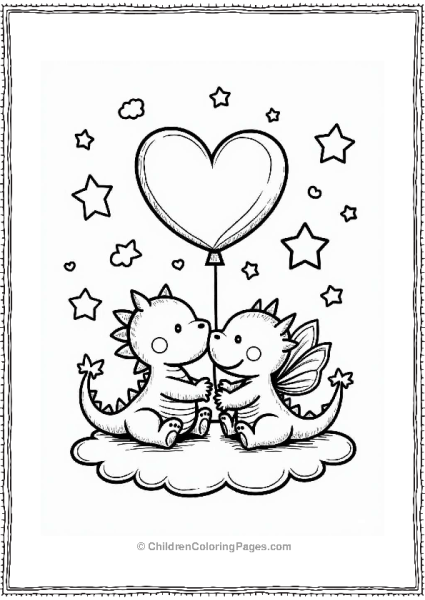 Dragon And Pixie With Heart Valentine’s Balloons Free PDF Printable