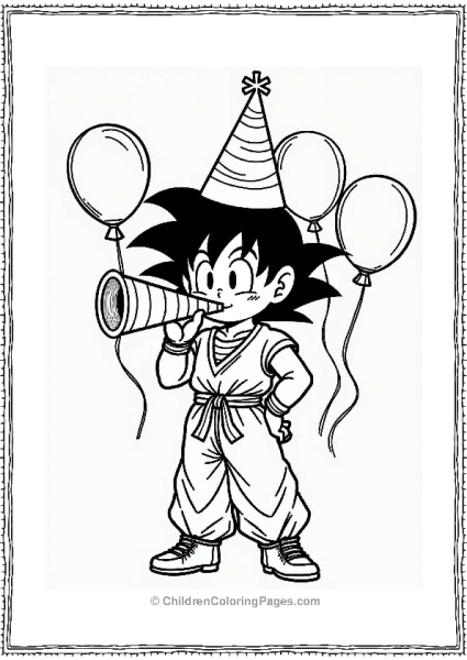 Dragon Ball Z Character Celebrating With A Party Hat Free PDF Printable