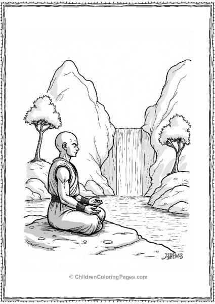 Dragon Ball Z Character Meditating By A Waterfall Free PDF Printable