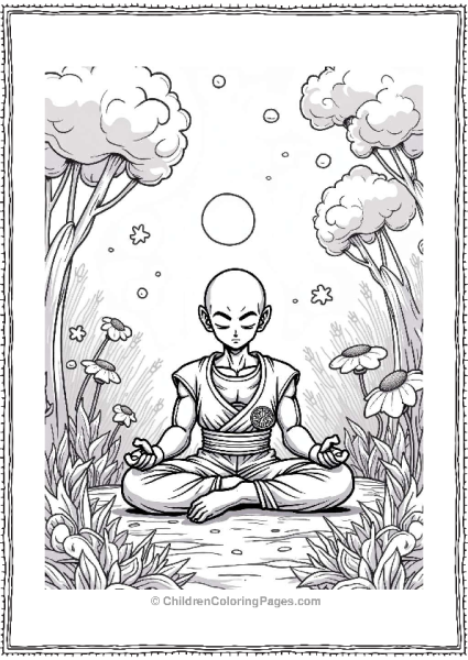 Dragon Ball Z Character Meditating In A Whimsical Forest Free PDF Printable