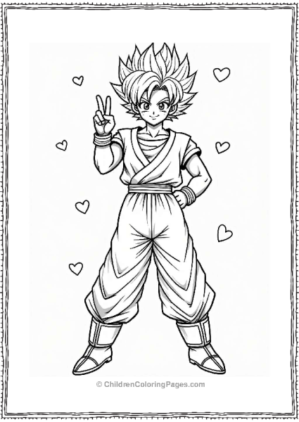 Dragon Ball Z Character Peace Sign With Hearts Free PDF Printable