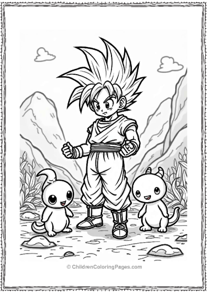 Dragon Ball Z Character Playing With Alien Pets Free PDF Printable