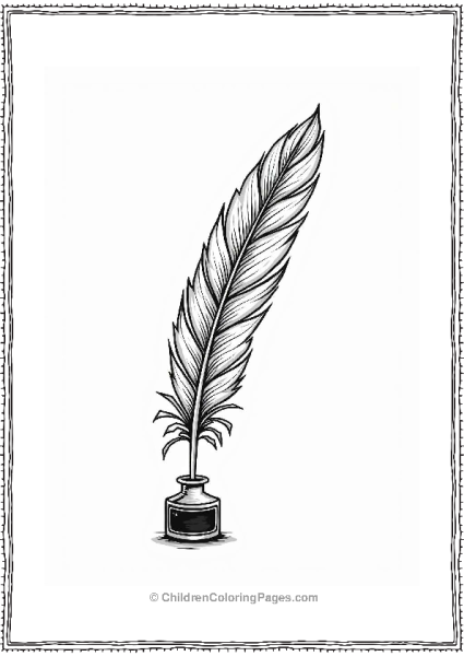 Elegant Feather Quill And Ink Bottle Tattoo Coloring Page Free PDF Printable