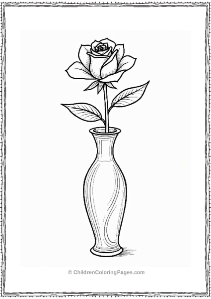 Elegant Rose In A Slender Vase Flower Coloring Page Free PDF Printable