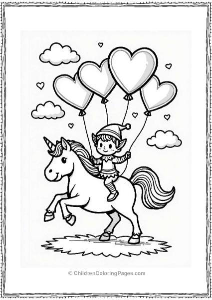 Elf And Unicorn With Heart Balloons Free PDF Printable