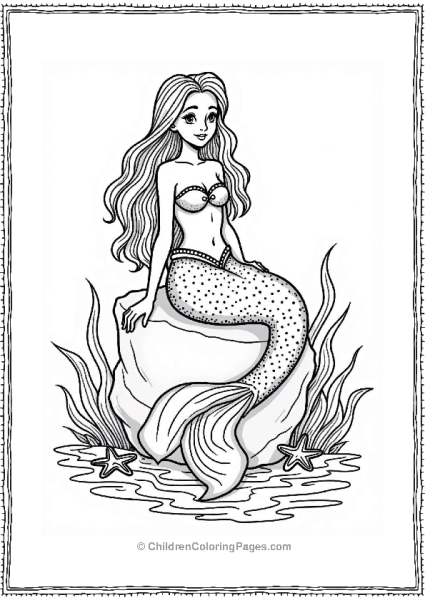 Enchanting Mermaid On A Rock Tattoo Coloring Page Free PDF Printable