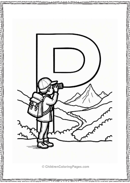 Explorer Peeking Through Binoculars At Mountain Free PDF Printable