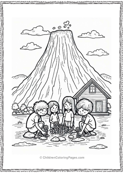 Family Planting Flowers Near Volcano Free PDF Printable