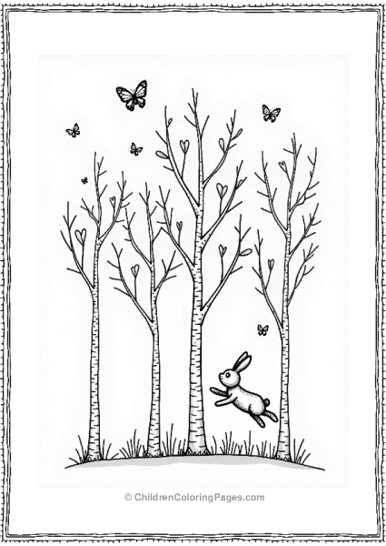 Fantasy Birch Trees With Rabbit And Butterflies Free PDF Printable