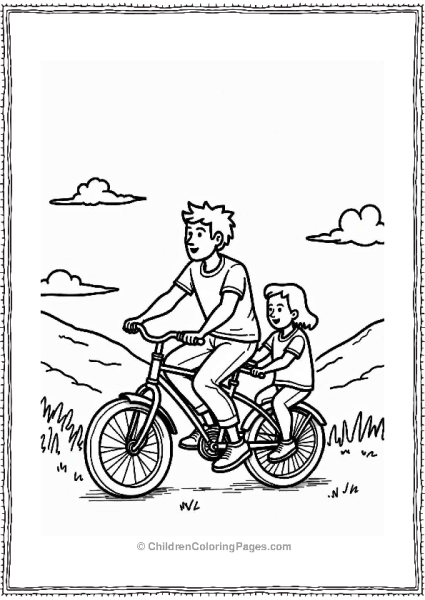 Father And Child Biking On A Sunny Day Free PDF Printable