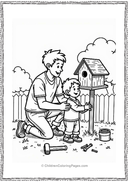 Father And Child Building A Birdhouse Free PDF Printable