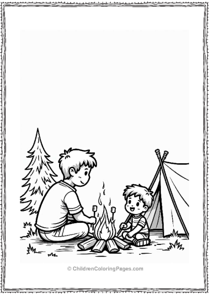 Father And Child Camping By The Fire Free PDF Printable