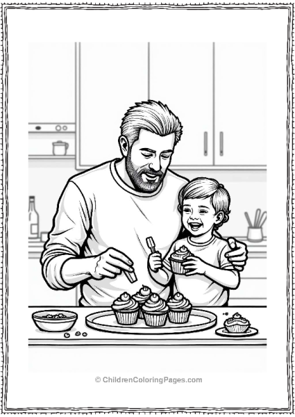 Father And Child Decorating Cupcakes Free PDF Printable