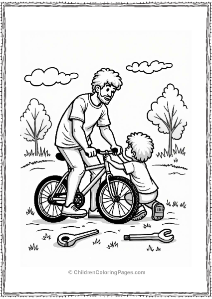 Father And Child Fixing A Bicycle Free PDF Printable