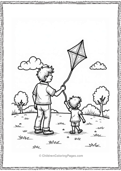 Father And Child Flying Kites On A Sunny Day Free PDF Printable