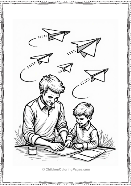 Father And Child Making Paper Airplanes Free PDF Printable