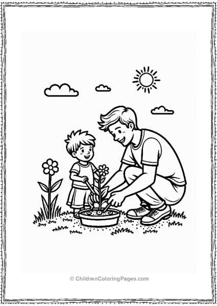 Father And Child Planting A Garden Free PDF Printable