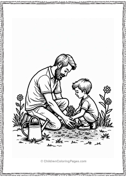 Father And Child Planting Flowers Free PDF Printable