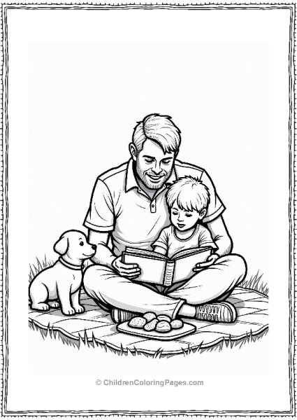 Father Reading To Kids On A Picnic Free PDF Printable