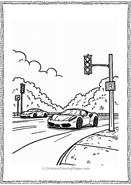 Ferrari At A Traffic Light Free PDF Printable