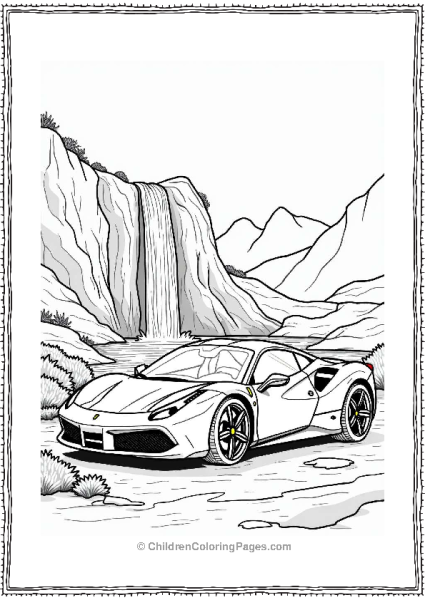 Ferrari By A Waterfall Free PDF Printable