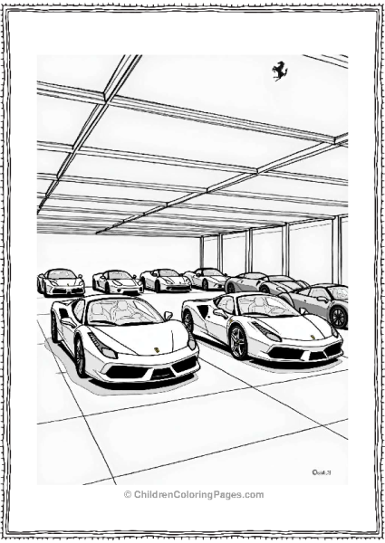 Ferrari Dream Garage Coloring Page Free PDF Printable