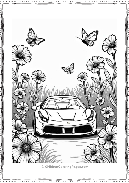 Ferrari In A Flower Garden Free PDF Printable