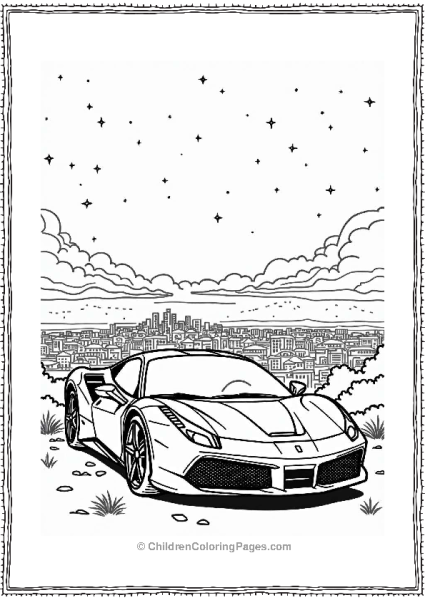 Ferrari Overlooking A City At Night Free PDF Printable