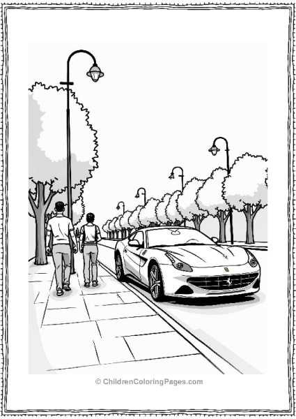 Ferrari Parked With Pedestrians Free PDF Printable