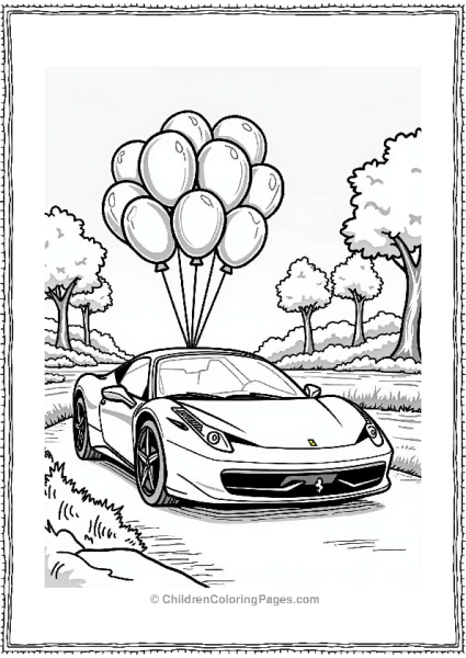 Ferrari Surrounded By Balloons Free PDF Printable