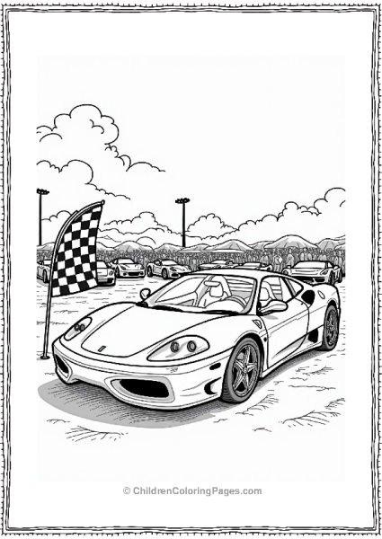 Ferrari With Race Flag At Car Show Free PDF Printable