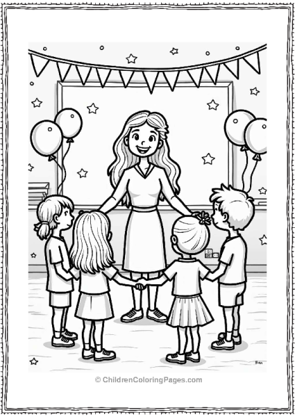 Festive Classroom Celebration With Teacher And Students Free PDF Printable