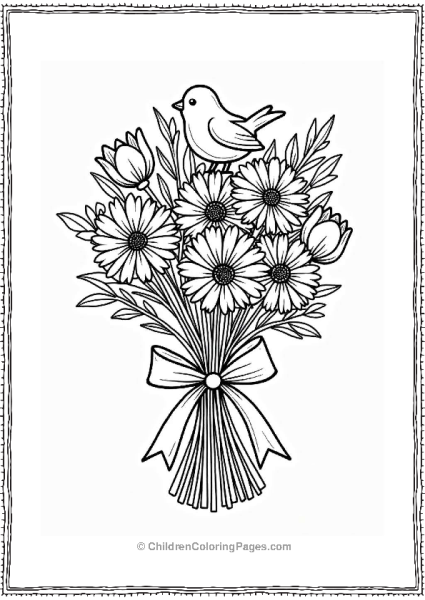 Flower Bouquet With Bird Free PDF Printable