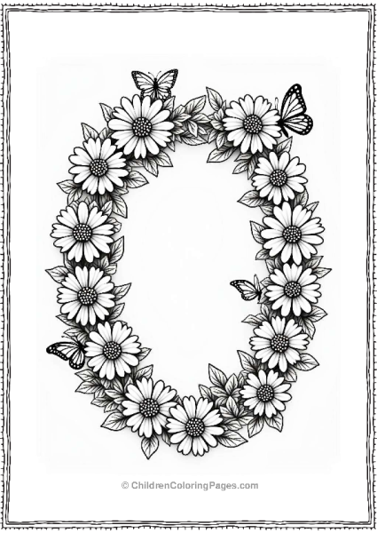 Flower Circle Letter O With Butterflies Free PDF Printable