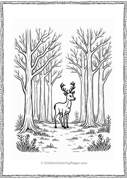 Forest Of Wisdom With A Wise Deer Tree Coloring Page Free PDF Printable