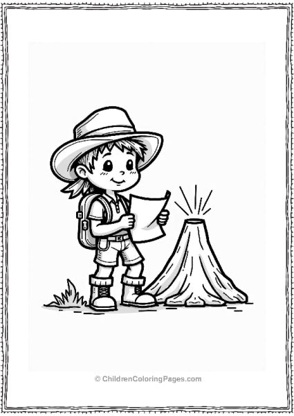 Friendly Cartoon Explorer With Map Tattoo Coloring Page Free PDF Printable