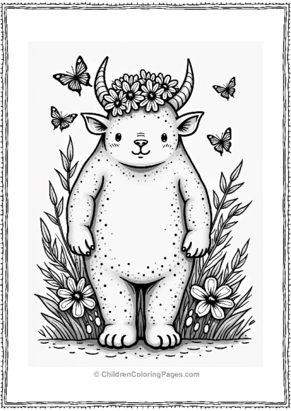 Friendly Ogre With Flower Crown Tattoo Coloring Page Free PDF Printable