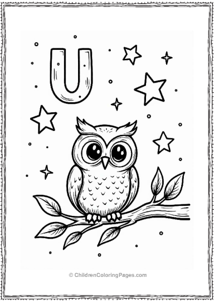 Friendly Owl Under A Starry Sky With Letter U Free PDF Printable