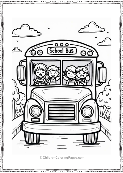 Friendly School Bus With Happy Students Free PDF Printable