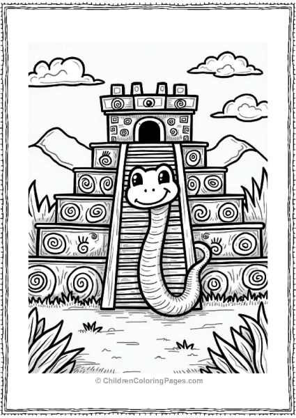 Friendly Snake By A Colorful Mayan Temple Free PDF Printable